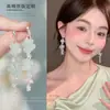 Pendientes de Flor de Malla Plateada con Borla Moda Dulce Fresco de Botón Versátiles Elegantes de Alta Gama Pendientes Venta al por Mayor