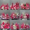 Chiyidai Boda orquídea fila de flores rojo rosa fila de flores de simulación de boda diseño de escena de fila de flores decoración de fondo de compromiso camino de flores guía