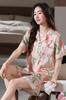 Pijama de Seda Helada de Alta Gama para Mujer de Verano, Estampado con Solapa de Manga Corta y Shorts, Conjunto de Ropa para el Hogar de Seda Simulada al por Mayor
