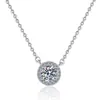 Cadena para Clavícula de Plata de Ley S925 Transfronteriza Europea y Americana, Moda Versátil Piedra Preciosa Redonda de Color Moissanita Gra de 1 Quilate Collar al por Mayor