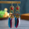 Promoção Imperdível Brincos de Pena Estilo Étnico Vintage Longos Multicor Brincos de Pena para Feriado Design de Fio de Contas Brincos de Argola