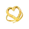 Anillo simple europeo y americano con forma de corazón hueco, anillo geométrico de acero inoxidable chapado en oro de 18 quilates para hombres y mujeres, venta al por mayor de joyería