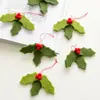 Decoraciones Navideñas Transfronterizas Fieltro de Lana Frutas Rojas Hojas Navideñas Decoraciones para Árbol de Navidad DIY Adornos Pequeños Colgantes Arreglo de Escena de Fiesta