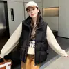 Colete de Algodão com Zíper Estilo Coreano Novo Outono/Inverno Feminino Gola Alta Solto Quente Tendência Sem Manga Cor Sólida Colete Jaqueta
