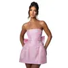 Yj24112 Verano 2025 Nuevo Estilo de Moda Top de Tubo Jacquard Sexy Vestido Mini con Lazo para Mujer