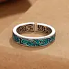 Anillo estilo étnico retro esmaltado con patrón de hierba Tang para hombres y mujeres mismo estilo artesanía envejecida personalidad moda Moda Nacional pulsera abierta