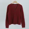 Cardigan Feminino Nanyou de Alta Qualidade para Exportação Outono e Inverno Estilo Simples Cor Pura Elegante Decote V Malha de Caxemira Solto e Ajustado