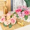 Castiçal de Hortênsia Rosa Guirlanda Decorações de Mesa Simulação Rosa Enfeites de Jantar à Luz de Velas de Véspera de Natal