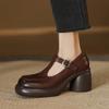 Zapatos Casuales de Plataforma Simples de Moda Negros de una Sola Capa Estilo Universitario Combinan con Todo Punta Redonda Tacón Grueso Correa en T Zapatos Mary Jane