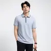 Camiseta de Verano Nueva Moda Estilo Hong Kong para Hombre de Manga Corta Media Cremallera Cuello Polo para Hombre