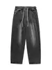 Jeans Rasgado com Lavagem Gradiente Direto da Fábrica Masculino Outono e Inverno 2024 Estilo Americano High Street Calças Casuais Largas de Perna Reta