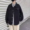 Chaqueta de mezclilla para hombre de otoño e invierno, abrigo casual, chaqueta negra, ropa vintage holgada para hombre, abrigo de mezclilla talla grande