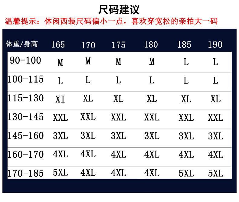 身高尺码表西装6码新(1)