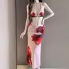 2026 Nuevo Bikini Sexy de Dos Piezas y Tres Puntos Estilo Europeo y Americano con Estampado y Atado al Cuello Traje de Baño