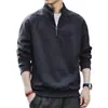 Sudadera retro de algodón con mecha, media cremallera y cuello alto para hombre, tendencia otoño e invierno, holgada, casual, nueva chaqueta deportiva