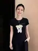 2026 Verão Novo Produto Manga Curta Ajuste Slim Fofo Desenho Animado Cachorrinho Camiseta Manga Curta Feminina Gola Redonda Versátil Top