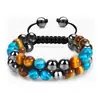 Pedra Olho de Tigre, Olho de Gato, Turquesa, Obsidiana com Padrão Vermelho, Pulseira de Cristal Fantasma Verde, Pulseira Trançada de Pedra Natural para Homens e Mulheres