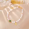 Yilu Plata de Ley S925 Chapado en Oro Perla de Agua Dulce Jade Verde Incrustado Placa Redonda de Bendición Lujo Accesible Retro Francés Pulsera