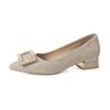 Zapatos individuales estilo Chanel con hebilla cuadrada para mujer 2024 Otoño Nuevo Puntiagudos Tacón grueso bajo Tacón medio Pedrería Tacones altos franceses