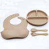Paquete de vajilla de silicona para niños, tazón suplementario para aprender a comer, juego de tenedor y cuchara para comer para bebés, succión fuerte, anticaídas