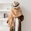 Cachecol Maillard com Franjas Abstratas de Coração Dupla Face para Mulheres Outono Inverno Quente Espessado Atmosfera Retrô Grande Xale Atacado