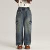 2024 Outono Novo Estilo Cool Jeans Workwear Perna Reta Estilo Versátil Jeans Infantil Solto e Confortável