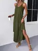 Amazon Europeu e Americano Transfronteiriço Roupas Femininas Cor Sólida Solto Vestido Longo Vestido Regata Decote V Vestido de Alça 2026 Novo Modelo