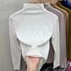 Plush moído anti-pilling cor sólida Joker gola semi-alta camiseta básica feminina interior com forro de veludo quente casaco uma geração de pelos