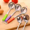 Juego de Cuchara para Sopa y Espumadera de Acero Inoxidable con Mangos Creativos Antiescaldables de Colores, Cuchara para Fondue para Cocina Casera, Cucharón para Sopa Colgable