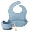 Vajilla infantil de silicona para comer bebés, babero de silicona, juego de tazón y cuchara complementarios, juego de vajilla complementaria de tres piezas para bebés