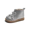Botas de Princesa com Strass para Meninas Estilo Coreano Bota Martin com Laço para Menininhas 2026 Inverno Novas Botas Curtas de Algodão de Duas Camadas para Crianças