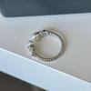 Anillo abierto de perla de 7 mm para mujer, nicho único, retorcido, vintage, anillo de Möbius, anillo para el dedo índice, anillo de estilo chino antiguo