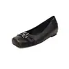 Zapatos de moda sencillos y elegantes de tacón bajo de 3,5 cm, nuevo estilo verano 2026, puntera cuadrada, suela plana, cómodos zapatos de cuero sin cordones