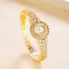 Relógio Feminino Missfox Fashionável e Requintado Estilo Ins Dourado Retrô Cobre Incrustado Zircônia Alta Qualidade