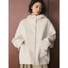 Louvre Invierno Nuevo Estilo Coreano de Moda Pantalones con Bolsillos de Solapa Simétricos con Capucha Abrigo de Lana Doble Cara Corto Holgado para Mujer