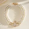 Collar de Clavícula Saturno con Perlas de Vidrio de Tres Capas Incrustado con Diamantes Estilo Lujo Ligero Europeo y Americano Collar Personalizado de Alta Gama Transfronterizo para Mujeres