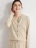 Cardigan de malha elegante de cor sólida com fivela, gola redonda, afina a silhueta, para o trabalho, início do outono, suéter feminino de cashmere puro com temperamento