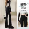 Calças pretas flare femininas 2024 nova primavera e outono cintura alta look slim feminino outono slim fit stretch micro-fit jeans