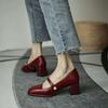 Zapatos Mary Jane de Tacón Grueso para Mujer Retro 2025 Otoño Nuevos Estilo Hepburn Tacón Medio-Alto Punta Cuadrada Zapatos de Salón para Mujer Dulces