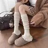 Meias-calça listradas verticais com acabamento de orelha de madeira para mulheres, meias de algodão para primavera e outono, acabamento de orelha de madeira combinado com botas, meias largas, meias longas estilo japonês para botas