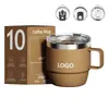 Taza de café de acero inoxidable 304 transfronteriza, taza de 10 oz con asa, doble capa con tapa, vaso de agua aislado para oficina