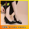 Sapatos de bico fino e boca rasa de calçar com temperamento, para usar por fora, salto anabela francês, sapatos de bico fino da moda com strass, mulheres 2026 Outono Novo Estilo