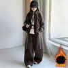 Conjunto de Jaqueta Cardigan com Forro de Lã e Capuz para Meninas Outono e Inverno Moda Menina Calça de Pernas Largas Espessada Quente de Inverno Conjunto de Duas Peças