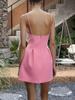 Vestido corto de verano dulce estilo A con tirantes finos, escote cuadrado y pliegues, ajustado, nuevo en Europa y América 2025