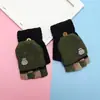 Guantes para niños otoño e invierno cálidos de medio dedo con tapa de dibujos animados lindos de punto con dedos descubiertos para bebé con forro polar engrosado para niños y niñas