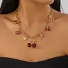 Colar Pingente Estilo Feriado Transfronteiriço Doce Fruta Cereja Morango Laço Multi-Elemento Corrente para Clavícula com Pérola de Temperamento