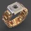 Hecheng Joyería Caliente Transfronteriza Oro Bicolor Reloj Cuadrado Anillo para Hombre de Negocios Moda Regalo Festival Hombres