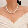 Collar de Perlas de Vidrio de 4-12 mm Collar de Perlas para Mujer Cadena Texturizada Cadena para Clavícula Collar Versátil de Estilo Francés para Mujer