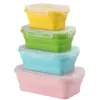 Stock Listo Caja de Almuerzo de Silicona Plegable Segura para Microondas Caja Bento de Silicona Caja de Almacenamiento para Refrigerador Juego de Cajas para Conservar Fresco