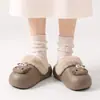 Chinelos de algodão impermeáveis em EVA do Gato KT de desenho animado, chinelos quentes de inverno forrados com fleece para casa femininos, antiderrapantes, com sola grossa